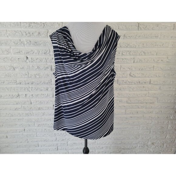 Chaps Womens Top 2X Plus Draped Boat Neck Sleeveless Blue Stripe STR58XE - Picture 2 of 9